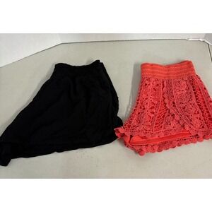 Rewind Crochet Lace Shorts Black Coral Elastic Waist Womens XL Set of 2